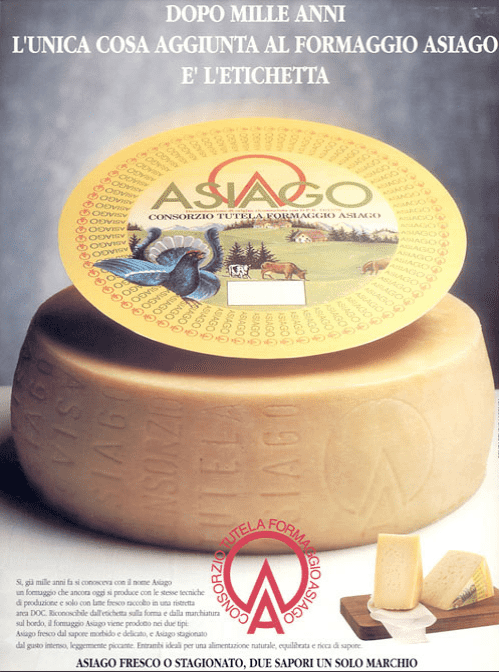dopo mille anni l'unica cosa aggiunta al formaggio asiago è l'etichetta - locandina